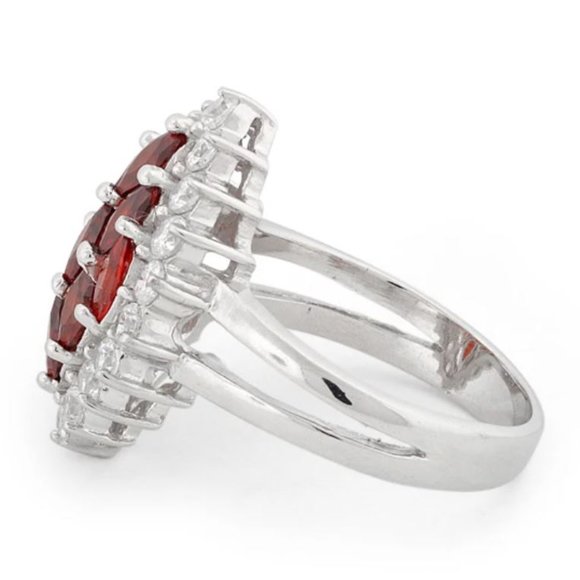 925 STERLING SILVER Simulated Garnet Cubic Zirconia Marquise Ring - Picture 15 of 16